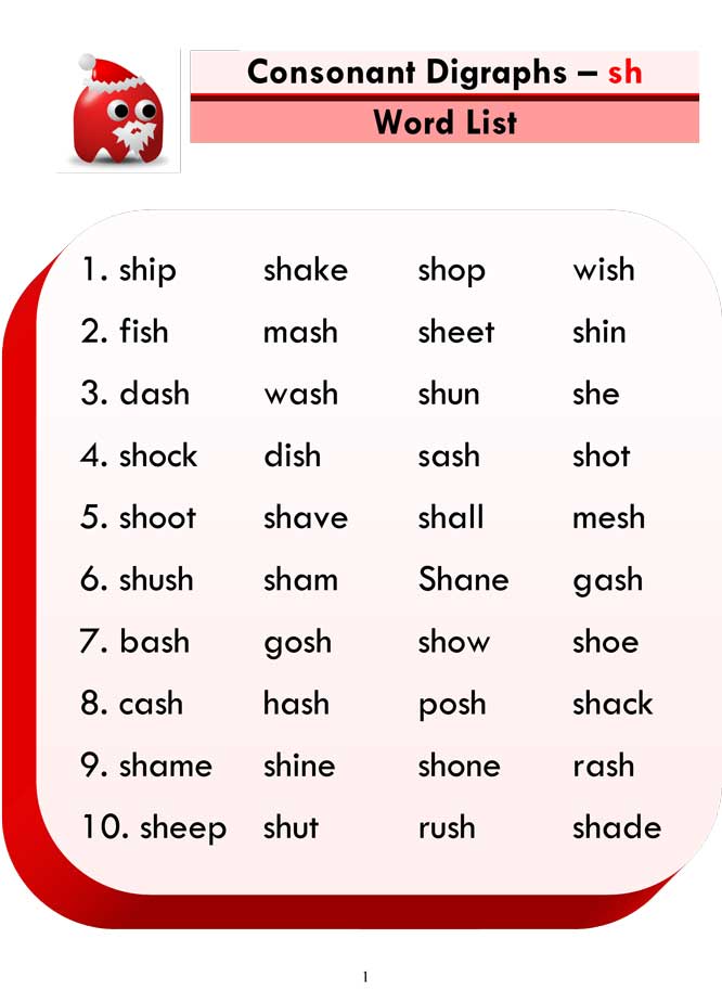 Consonant Digraphs sh Word List And Sentences